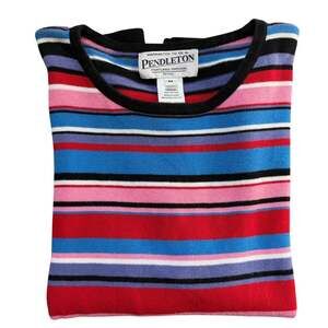 Pendleton Vintage 100% Cotton Striped Short Sleeve Sweater - Size Medium Petite
